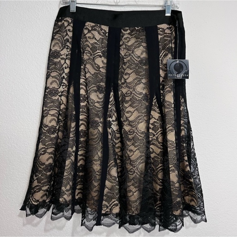 apostrophe Black Lace Overlay Flared Skirt New 10 P
